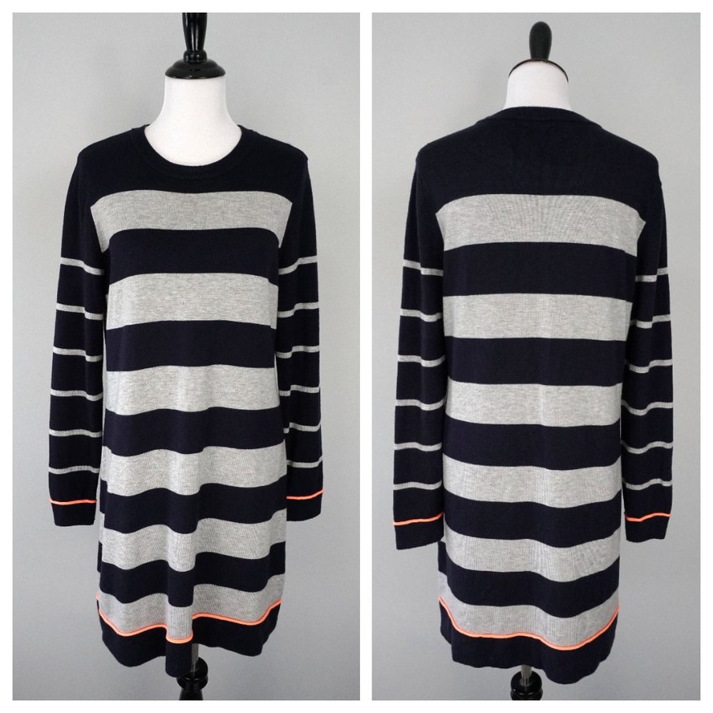 VINCE CAMUTO Blue Gray Striped Sweater Dress